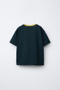 ZARA ФУТБОЛКА В ПОЛОСКУ С КОНТРАСТНЫМ ВОРОТНИКОМ, ПОЛОСКИ