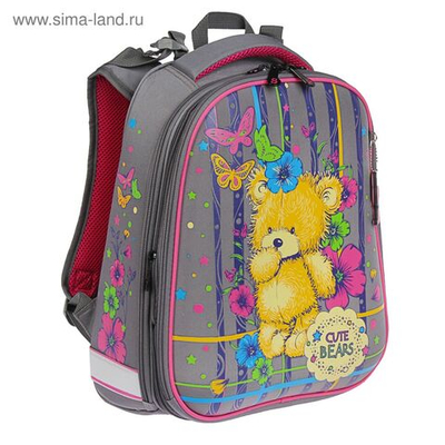 Рюкзак каркасный школьный 36 х 28 х 16 см, эргономичная спинка, Stavia Мишка , серый