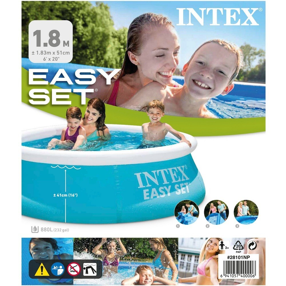 Надувной бассейн 183х51 см Intex 28101, круглый семейный бассейн Easy Set 880 л