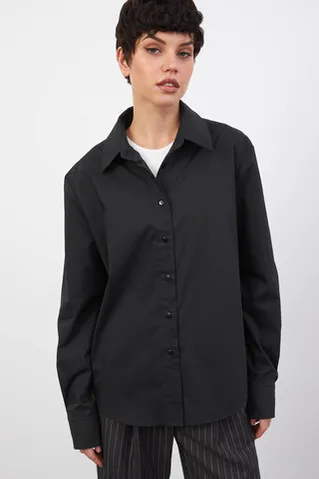 Свободная базовая рубашка из хлопка цвета антрацит