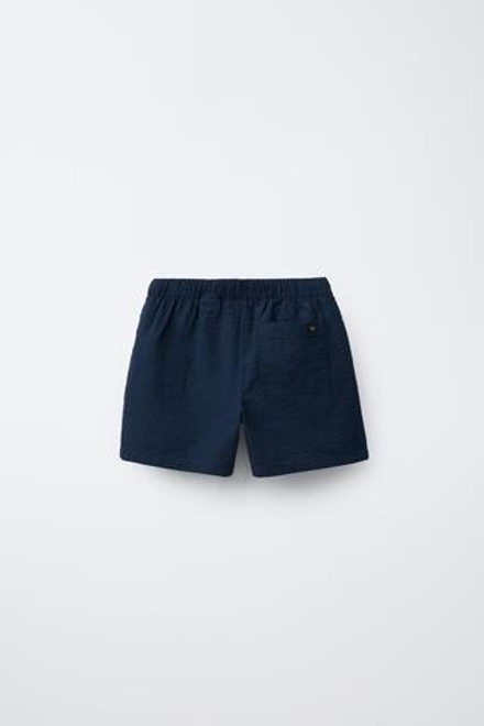 ZARA ШОРТЫ В КРЕПИРОВАННУЮ ПОЛОСКУ, МОРСКОЙ СИНИЙ