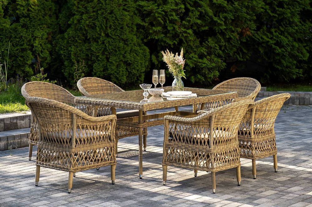 "Амароне" обеденная группа из искусственного ротанга на 6 персон, цвет соломенный