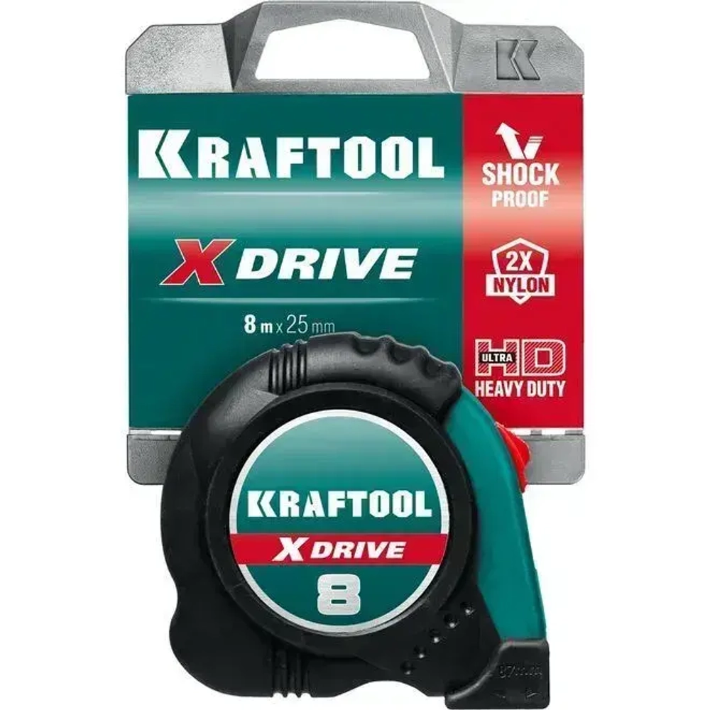 Рулетка 8 м / 25 мм строительная измерительная KRAFTOOL X-Drive рулетка с ударостойким обрезиненным корпусом