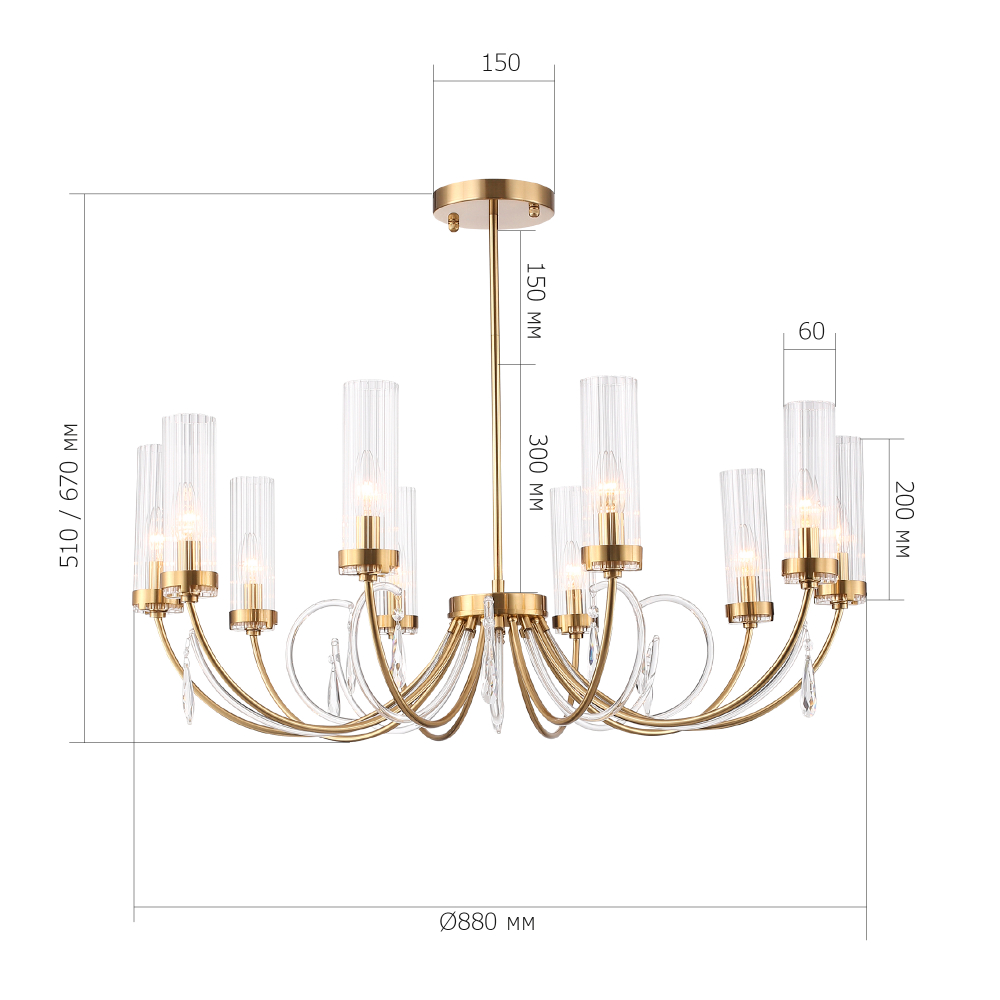 SL1400.303.10 Люстра подвесная ST-Luce Латунь/Латунь, Прозрачный E14 10*40W ИЛЛЮМИА