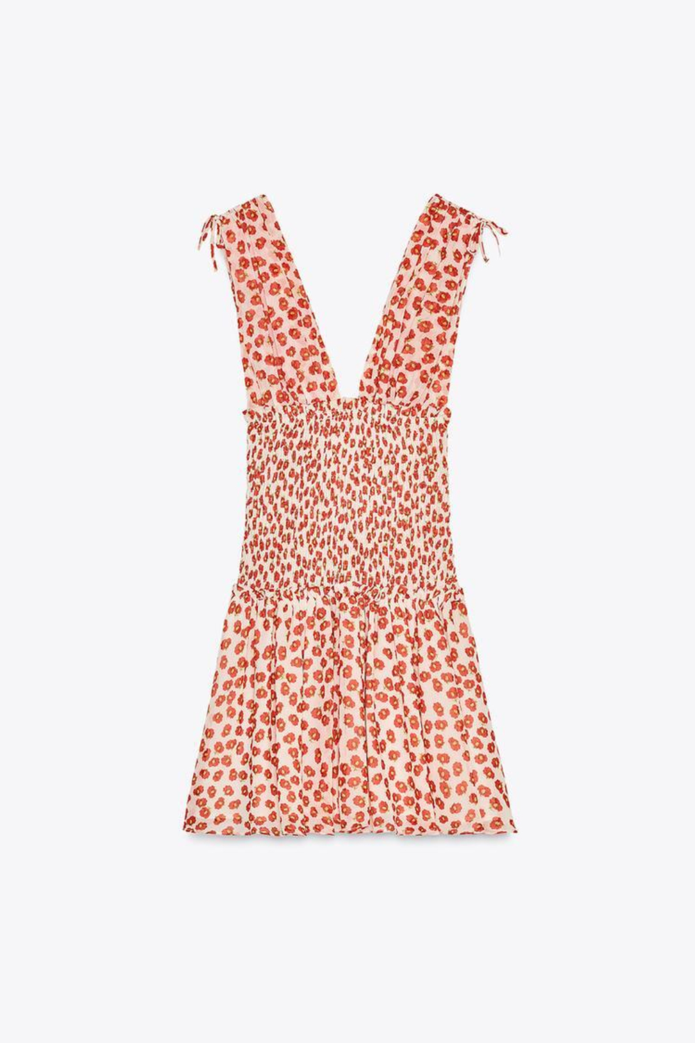 ZARA КОРОТКОЕ ПЛАТЬЕ С ЦВЕТОЧНЫМ ПРИНТОМ, ОТТЕНКИ КРАСНОГО