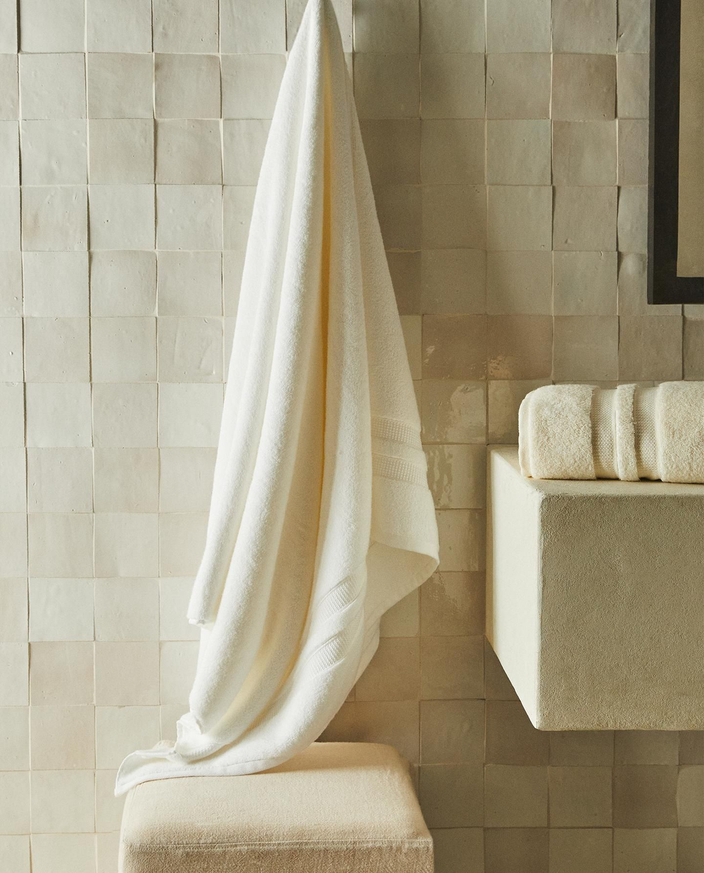 Zara Home - Очень мягкое двойное бордюрное банное полотенце, белый, 90х150 см
