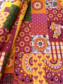 Ткань бязь плательная, рис. "Дымковская игрушка", ширина 150 см, арт. 103