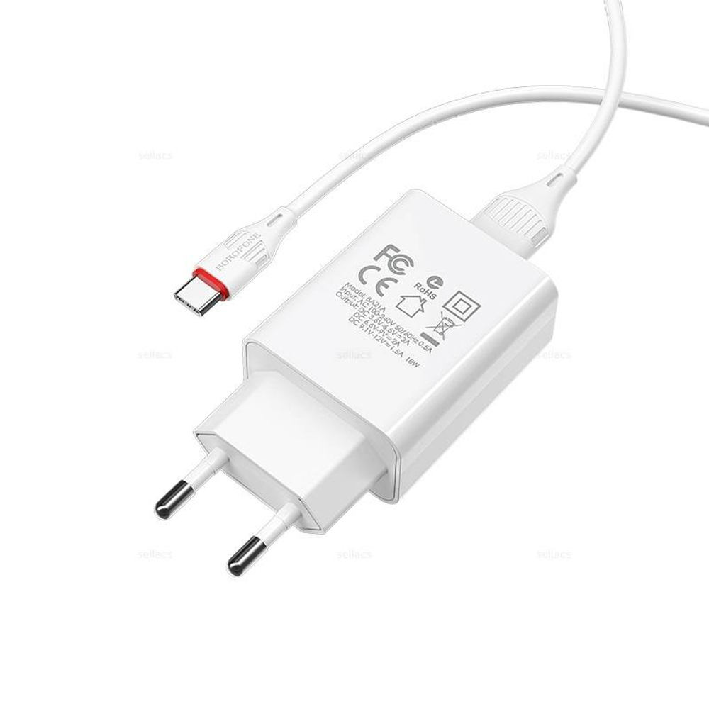 Зарядное устройство на Type-C Borofone BA21A QC3.0 (white)