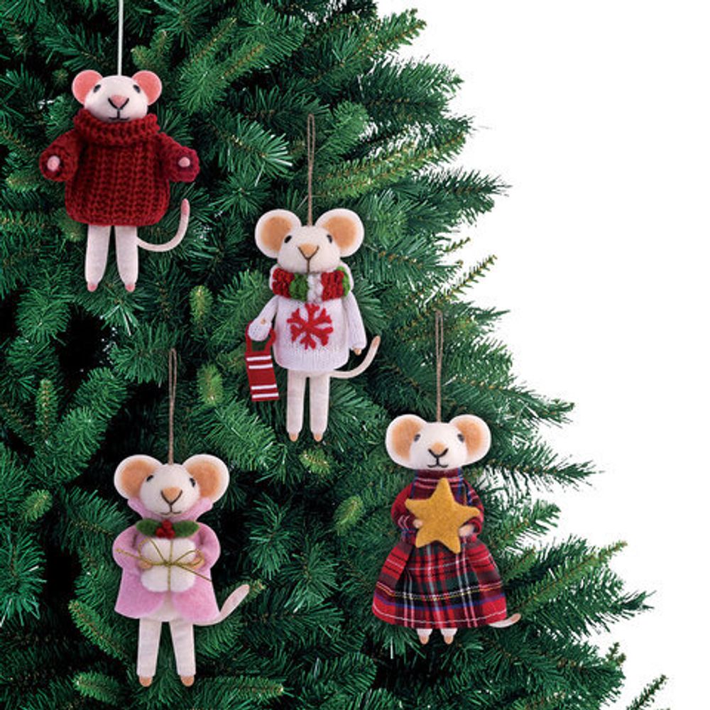 Украшение ёлочное (1 шт.) "Мышка", 6х5х13 см, фетр, хлопок, ассорти 4 дизайна, ЗОЛОТАЯ СКАЗКА, 592422