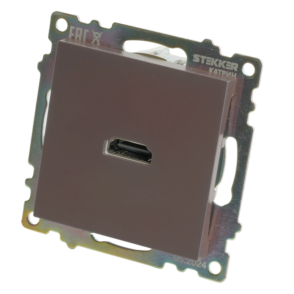 Розетка HDMI 2.1, Type A (механизм), STEKKER GLS00-7118-04, серия Катрин, шоколад 50064
