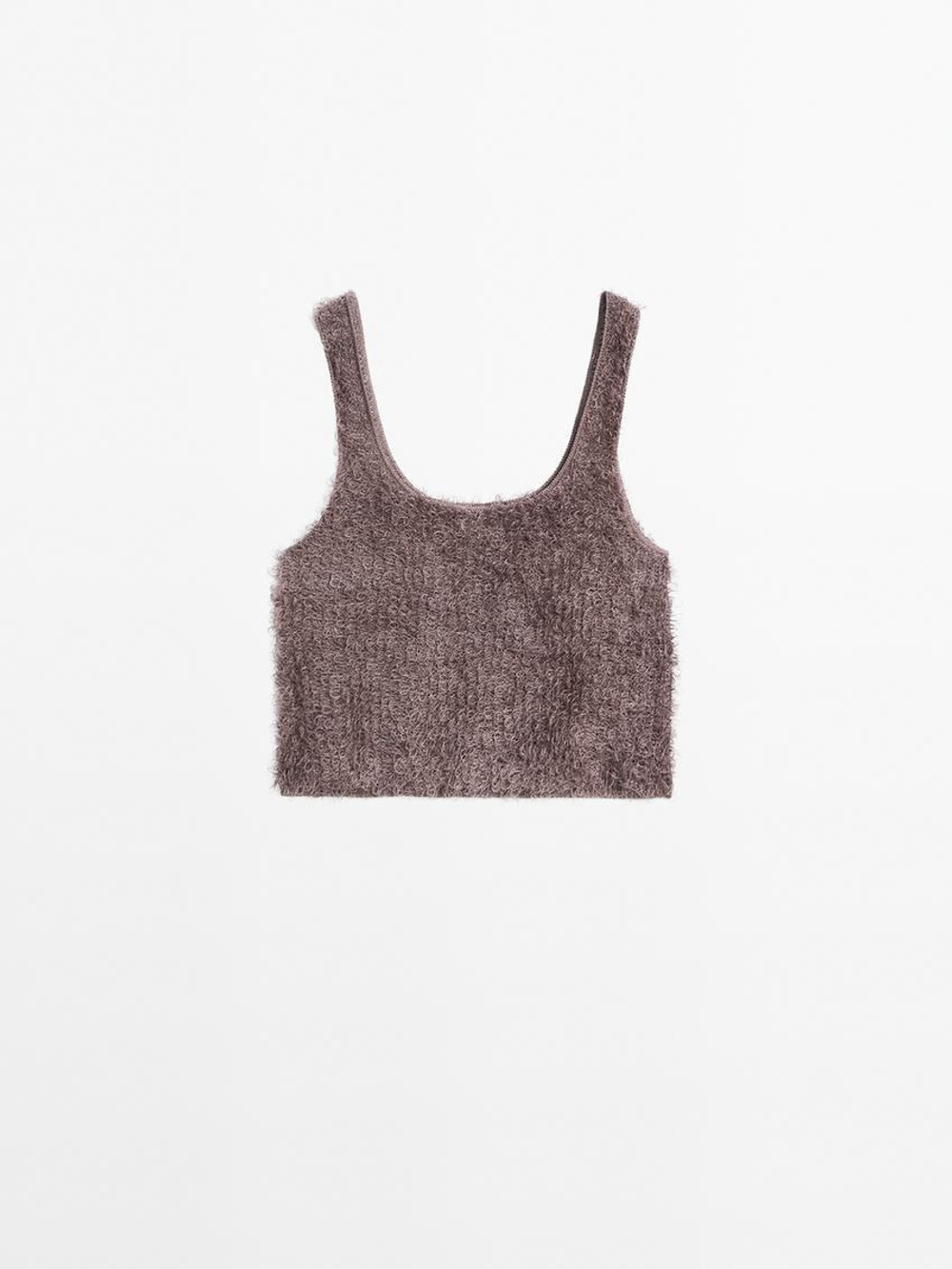 Massimo Dutti Топ из пряжи букле, коричневатый