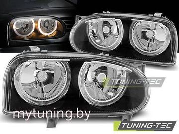 Передние фары VW Golf 3 angel eyes black