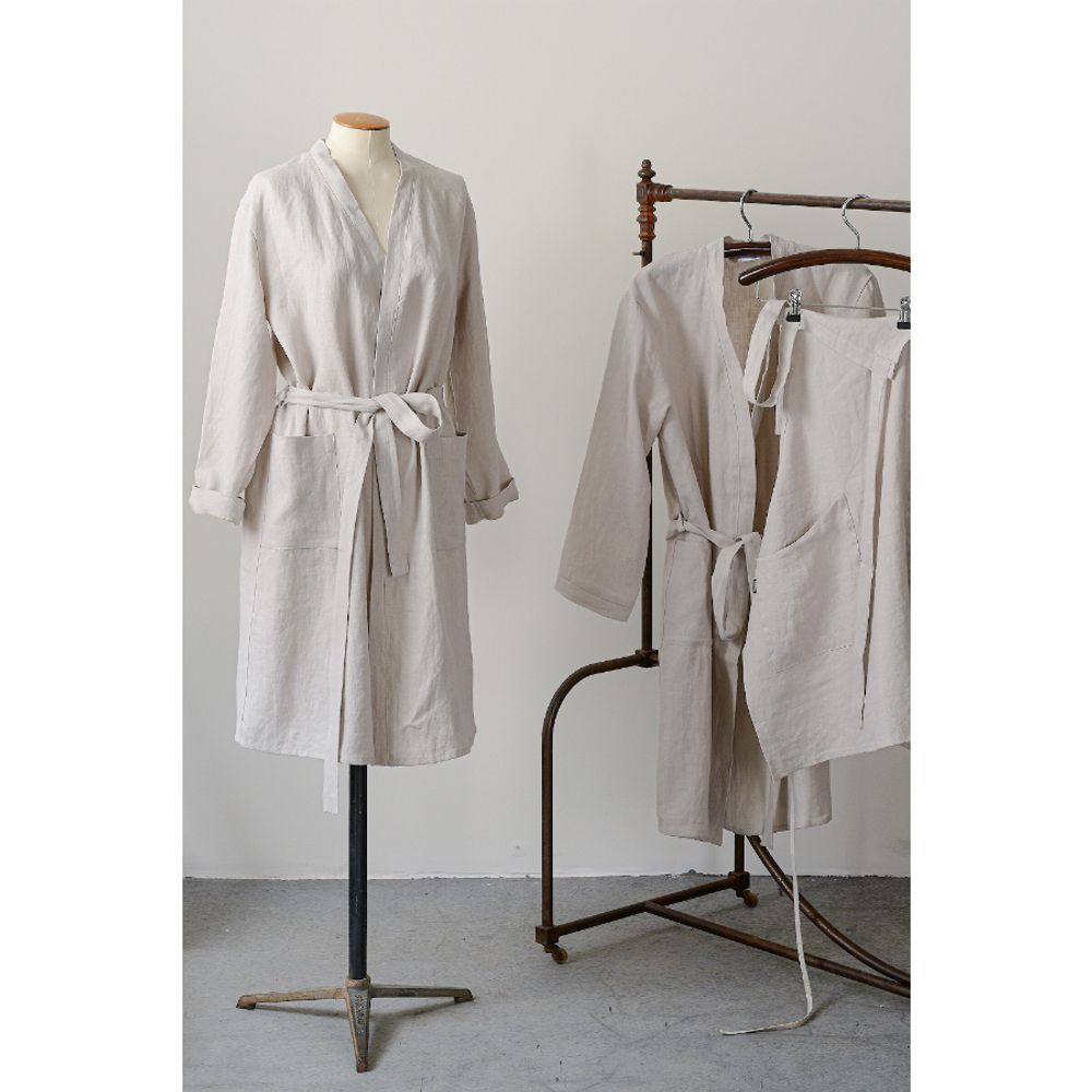 Халат из умягченного льна бежевого цвета Essential, M