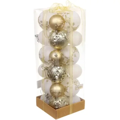 Набор шаров «Snow shine» 7 см + 5 см (24 предмета), Золото/Белый