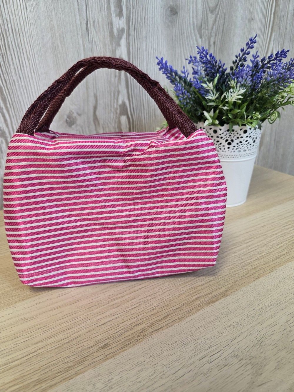 Термосумка для обеда, розовая в полоску 0331-4