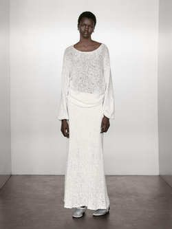 Massimo Dutti Юбка миди из хлопковой смеси, белый