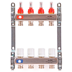 Группа коллекторная Uni-Fitt 1"х4 вых 3/4" с расходом. и термостат. вентилями без конц, нерж. сталь