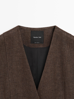 Massimo Dutti Костюмный жилет изо льна, коричневый