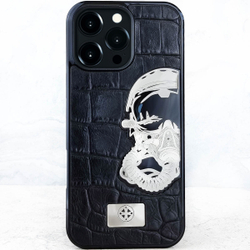 Эксклюзивный чехол iPhone авиация из ювелирного сплава - Euphoria HM Premium Fighter bomber - натуральная кожа, металл