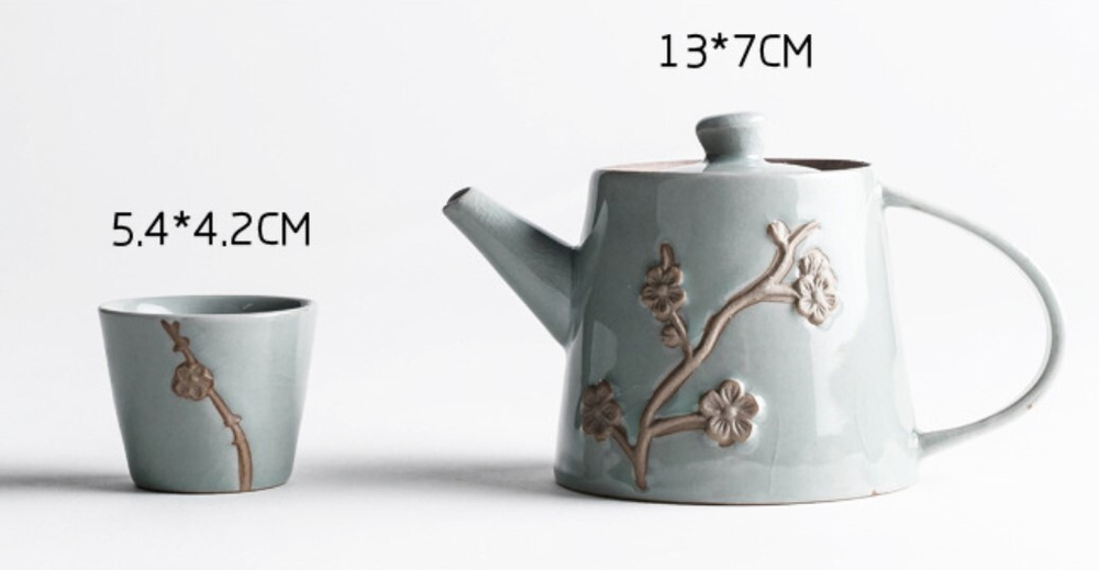 242100.2 Сервиз ГЭЯО "Сакура" зеленый, 1 чайник, 6 пиал , фарфор