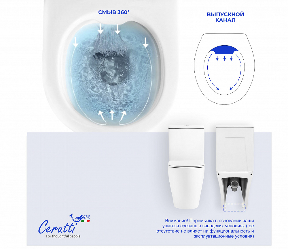 Унитаз напольный Ceruttispa АДИДЖЕ (ADIGE) CT7836 безободковый (620х365х820)