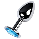 Маленькая коническая серебристая анальная пробка 7см с голубым кристаллом ToyFa Metal 717001-14