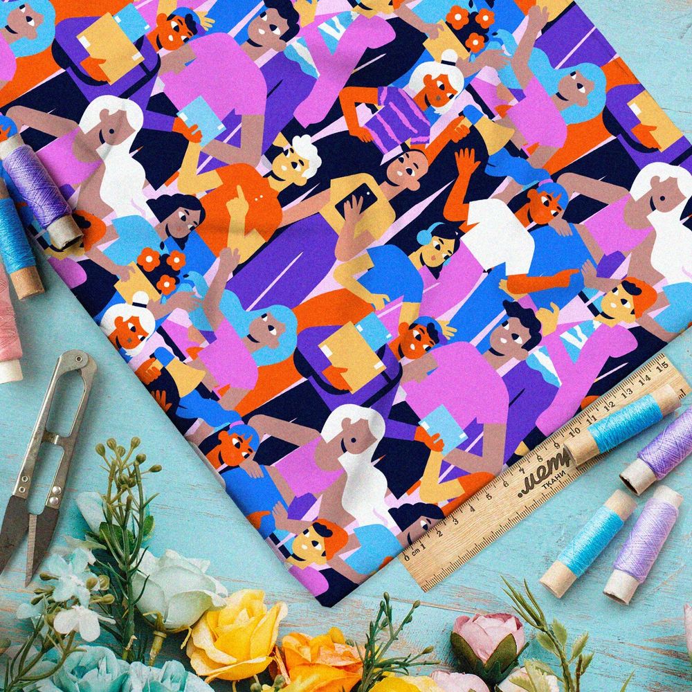 Ткань футер 2-х нитка разноцветные люди