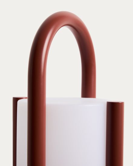 Большая портативная настольная лампа Leros из полиэтилена и стали терракотового цвета