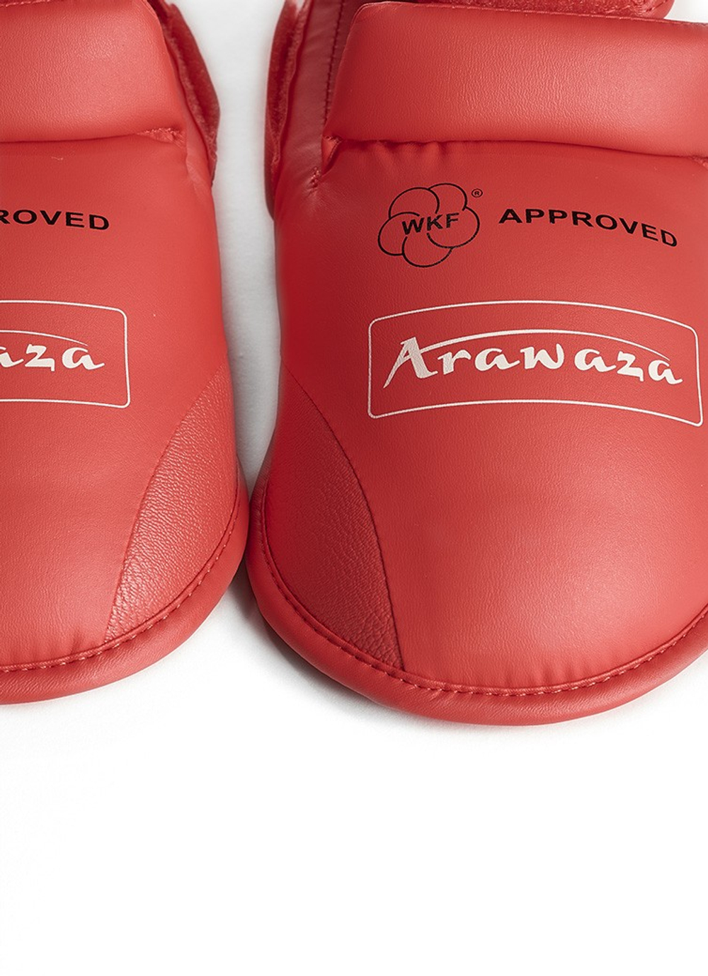 Защита голени и стопы для каратэ ARAWAZA красная (одобрено для соревнований)