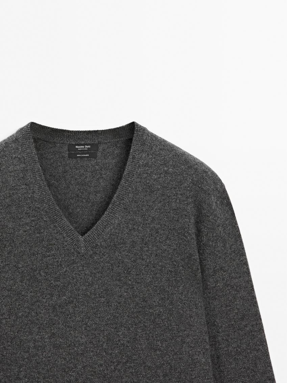 Massimo Dutti Свитер из 100% кашемира с V-образным вырезом, серый