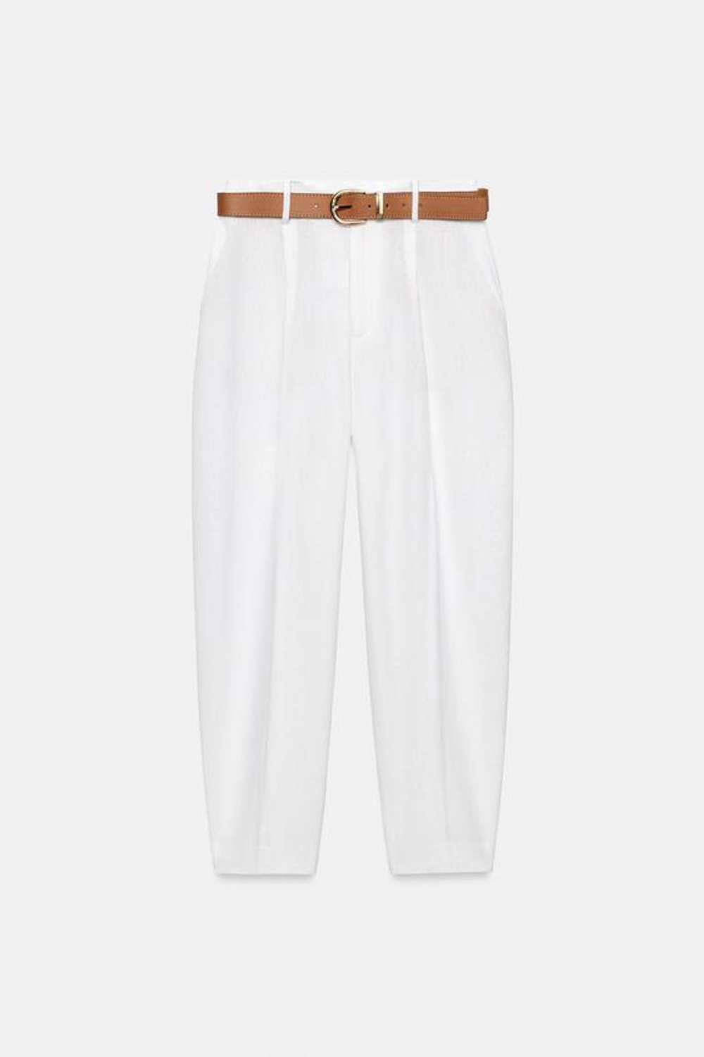 ZARA ЛЬНЯНЫЕ БРЮКИ С РЕМНЕМ, БЕЛЫЙ
