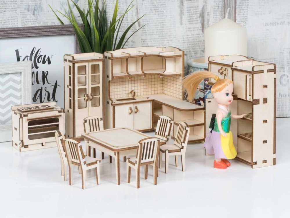Набор мебели "Кухня" от Lemmo для домика "Венеция" - Деревянный конструктор, сборная модель, 3D пазл, для девочек, для кукол