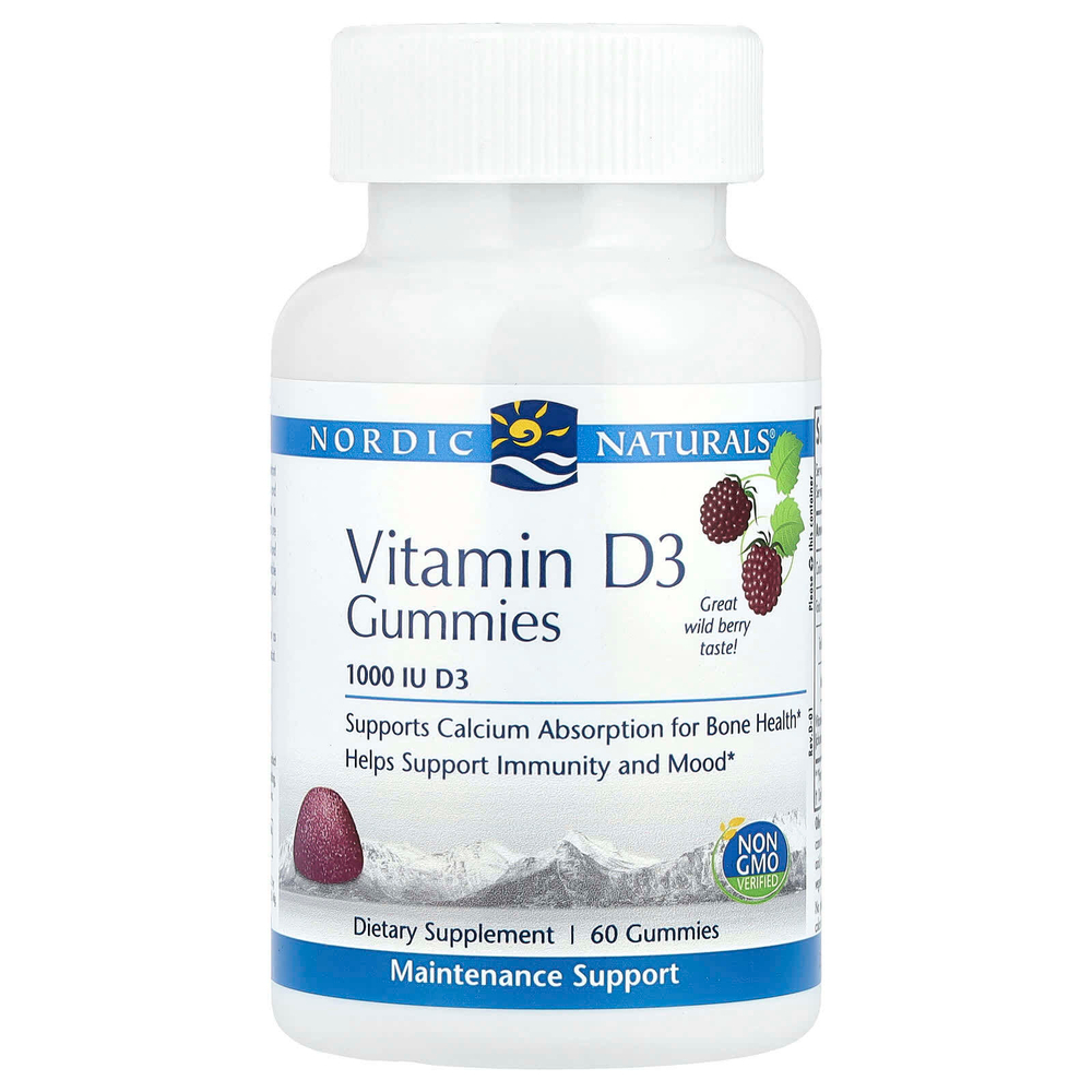 Nordic Naturals, Витамин D3, вкус лесных ягод, 1000 МЕ, 60 жевательных таблеток