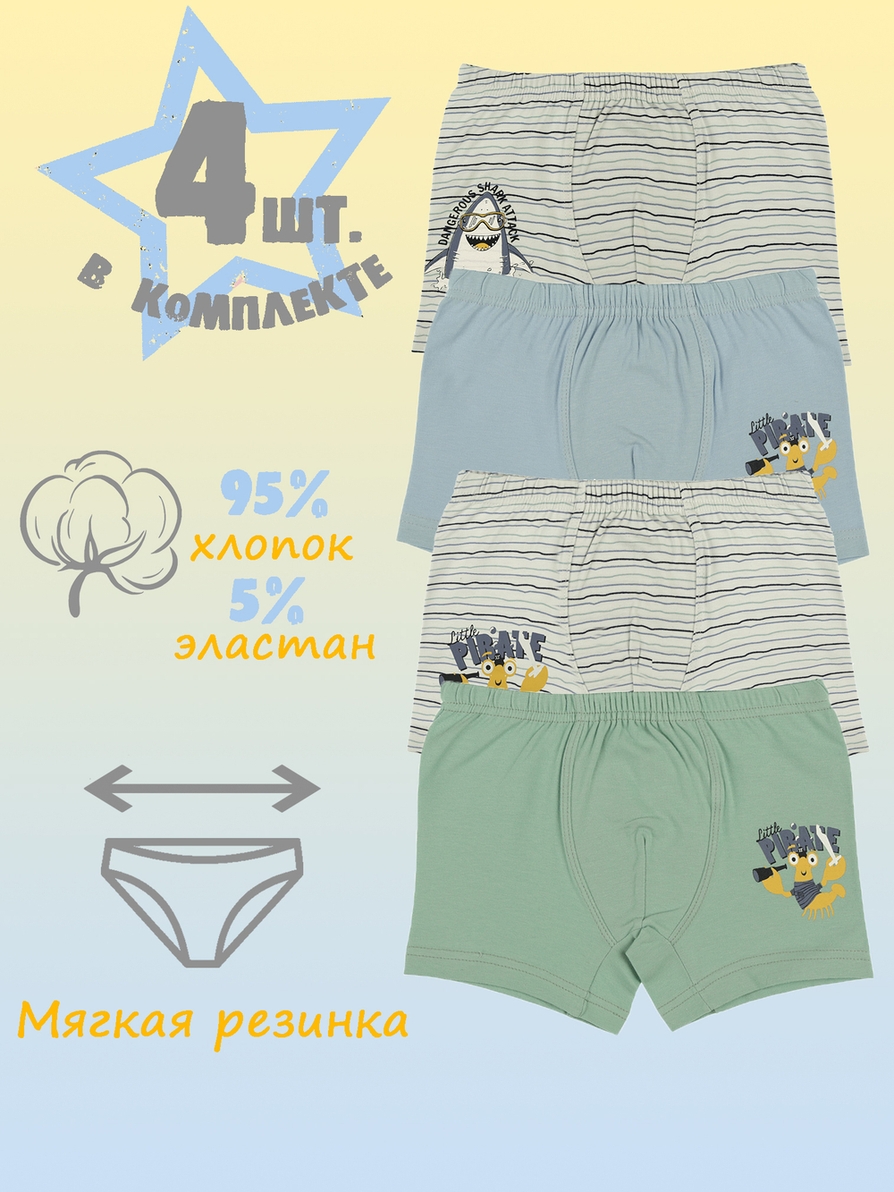 Боксеры для мальчика (4 штуки в упаковке)