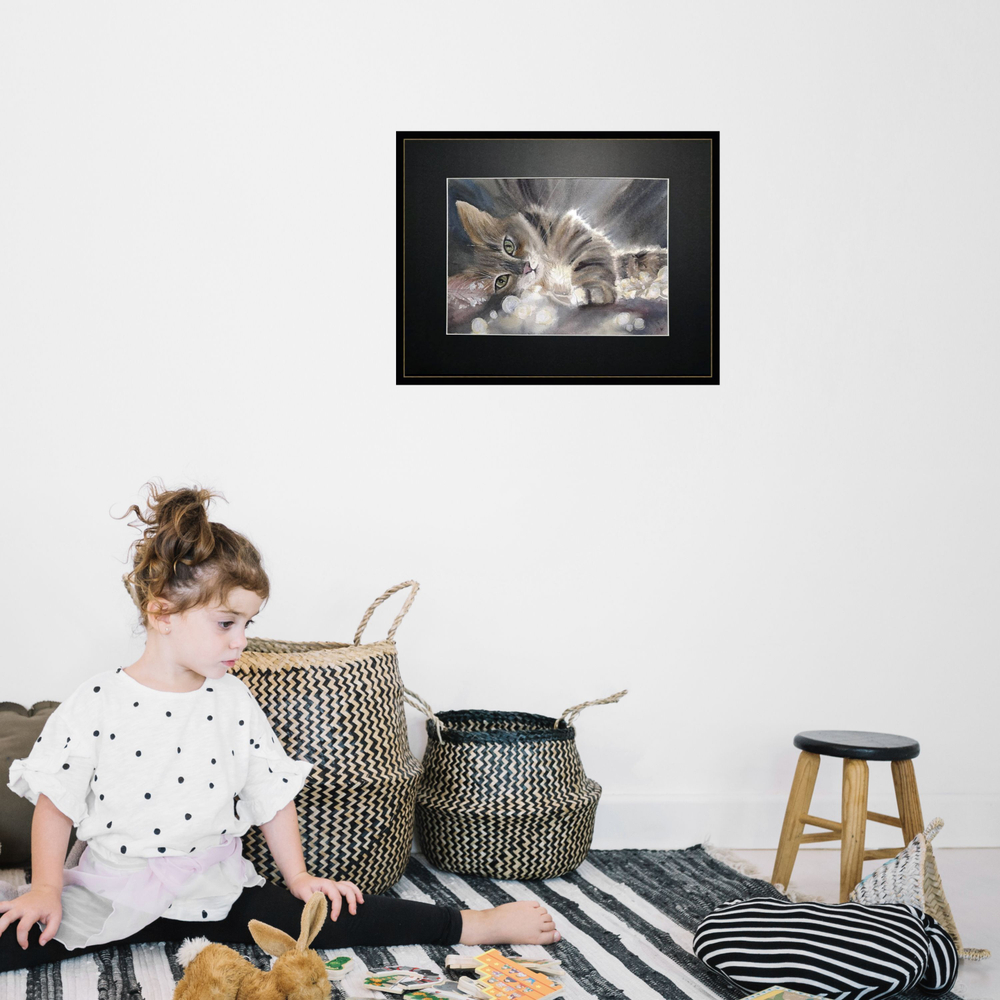 Картина авторская акварельная в паспарту 30х40 см на стену для интерьера "Кисюня"