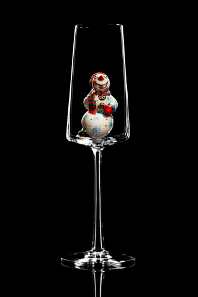 Бокал для шампанского Флюте "Снеговик на коньках". Новая форма бокала.