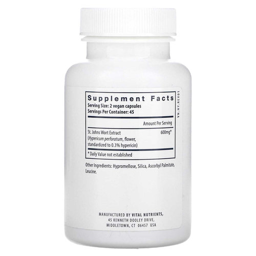 Vital Nutrients, зверобой, 90 веганских капсул (300 мг в 1 капсуле)