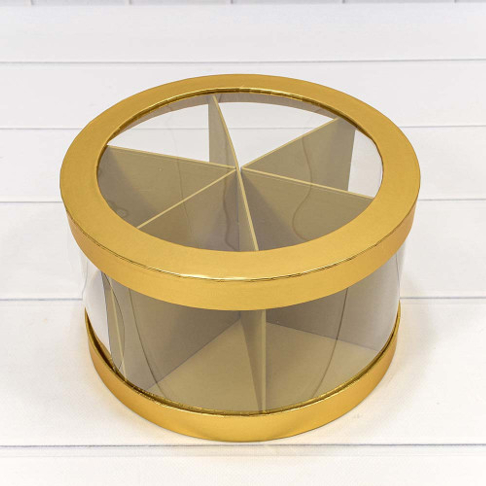 Коробка сборная 25х15 см с окошком (Золотой)