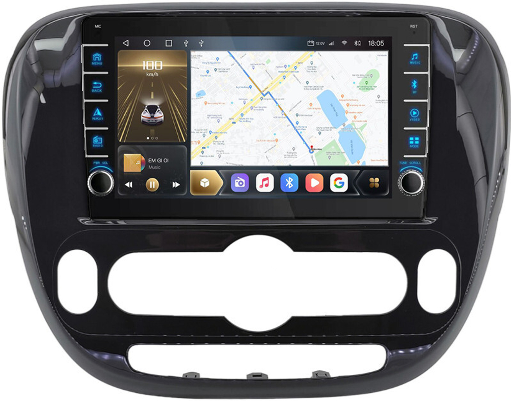 Магнитола для KIA Soul 2 2014-2019 (климат, рамка глянцевая) - Carmedia SF-9740-C (кнопки и крутилки), Android 12, TS10,  CarPlay, 4G SIM-слот