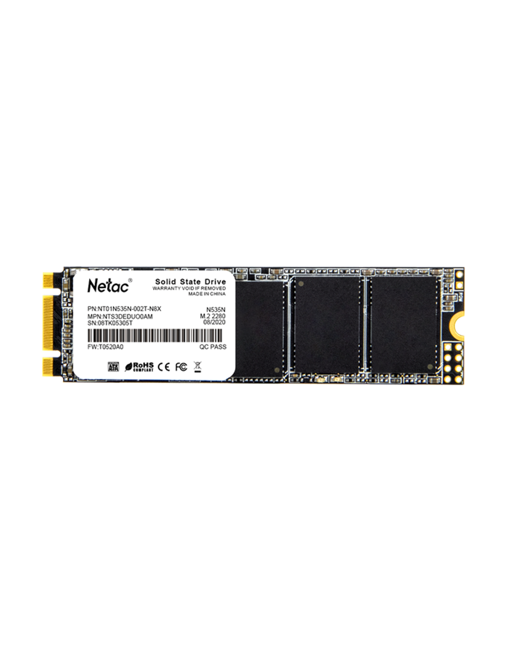 Ssd накопитель Netac SSD N535N 2TB M.2 2280 SATAIII 3D NAND, R/W up to 545/500MB/s, TBW 1120TB, 3y wty