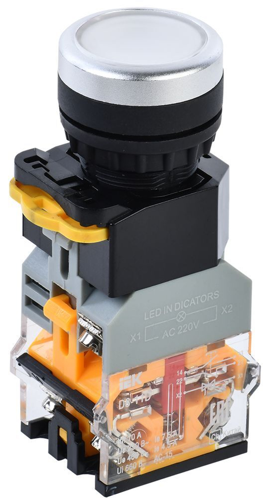 Кнопка управления D8-11D d=22мм 1з+1р с подсветкой белая IEK