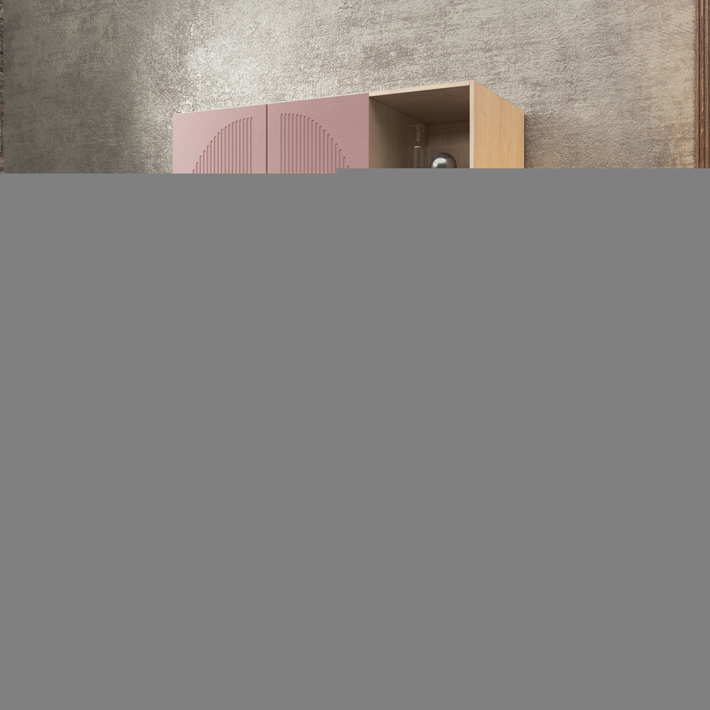 Шкаф Агератум МДФ двухсекционный с стеллажом Лайн бохо (0,27) А10017 матовая - Дуб Сонома 3025  150*60*240