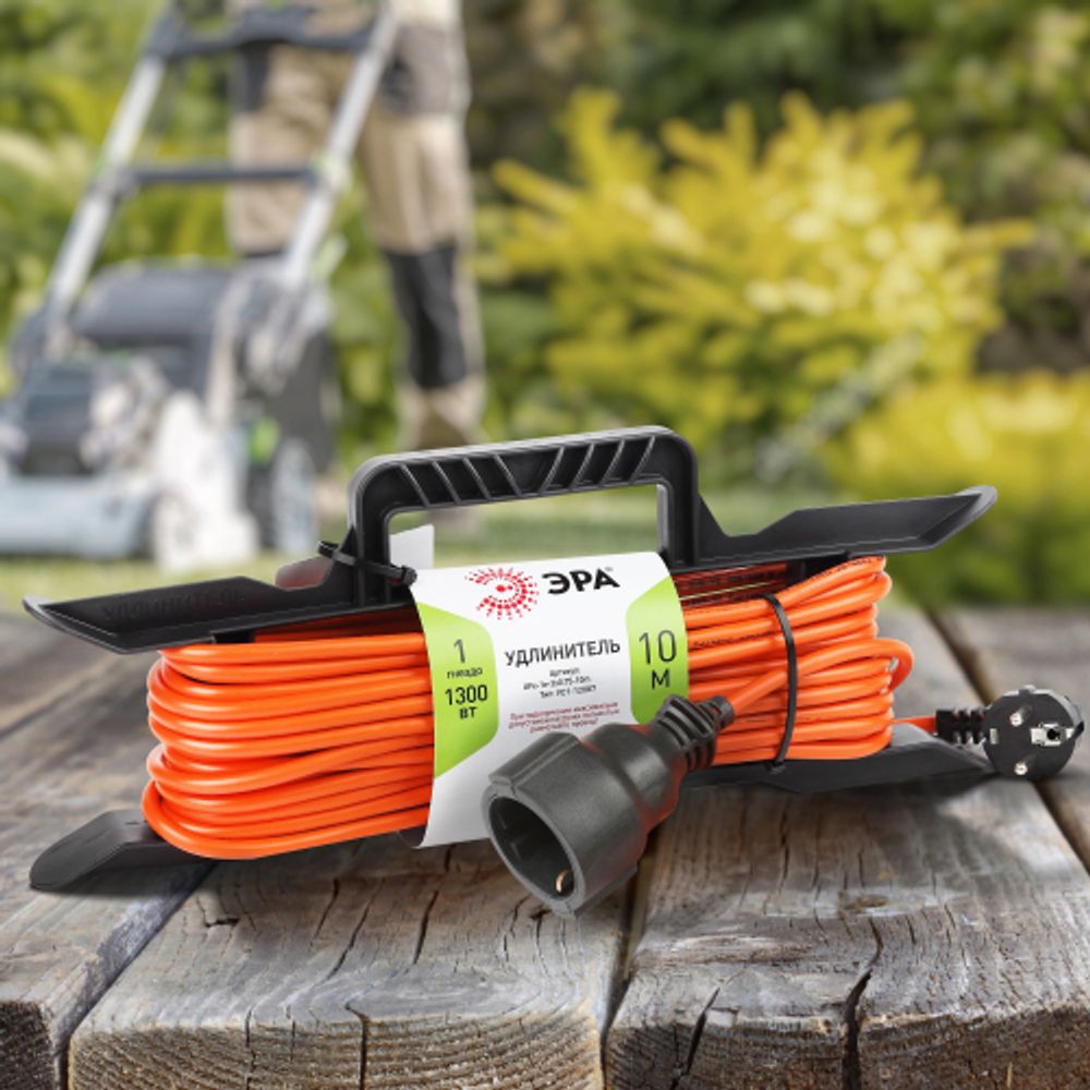 Удлинитель силовой ЭРА UFx-1e-3x0.75-10m на рамке c заземлением 1 розетка 10м ПВС 3x0.75мм2 | Силовые удлинители