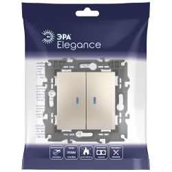 14-1105-04 ЭРА Выключатель двойной с подсветкой, 10АХ-250В, IP20, Эра Elegance, шампань