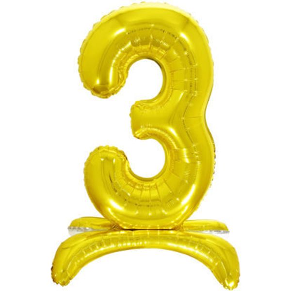 Фольгированная цифра 3, Золотая на подставке, 81 см