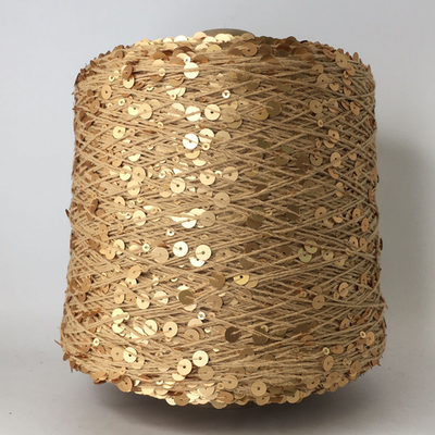 GLAMOUR ; 100% хлопок, пайетки 3мм и 6мм; 240м/100гр; цвет: светло-бежевый, песочный, сатиновые пайетки в цвет нити матовое золото; Есть бобинки: 47, 88, 343 гр.