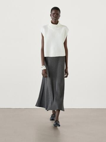 Massimo Dutti Плиссированная юбка миди, темно-серый