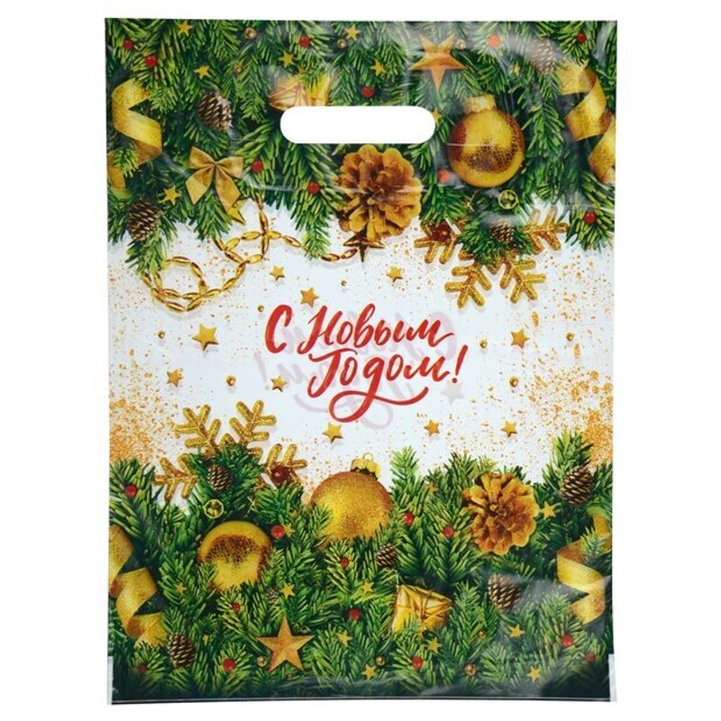 Пакет новогодний прорубная ручка Россия 30*40 см 30 мкм ПВД Еловый хит  1 шт 1 000 шт/кор
