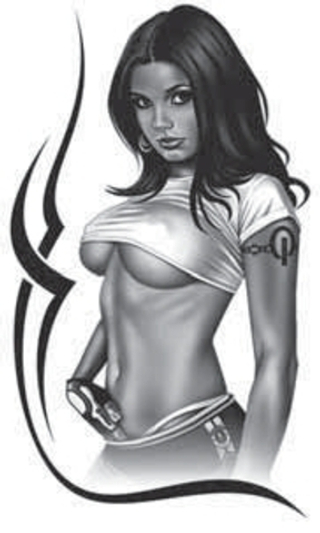 Наклейки Ком-т  04984   "Девушка тату 1 "(черная) на бок стекло, 35*50см