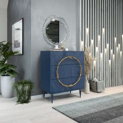 Комод Арт Колор leaves Классик Голд с 3 ящиками Королевский синий